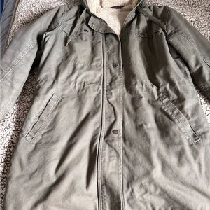 Women’s Olive Green Parka Jacket with Sherpa Lining